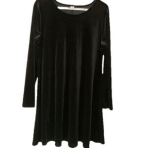 Old Navy Black Velvet Long Sleeve Swing Shift Dress Size  Large Above Knee